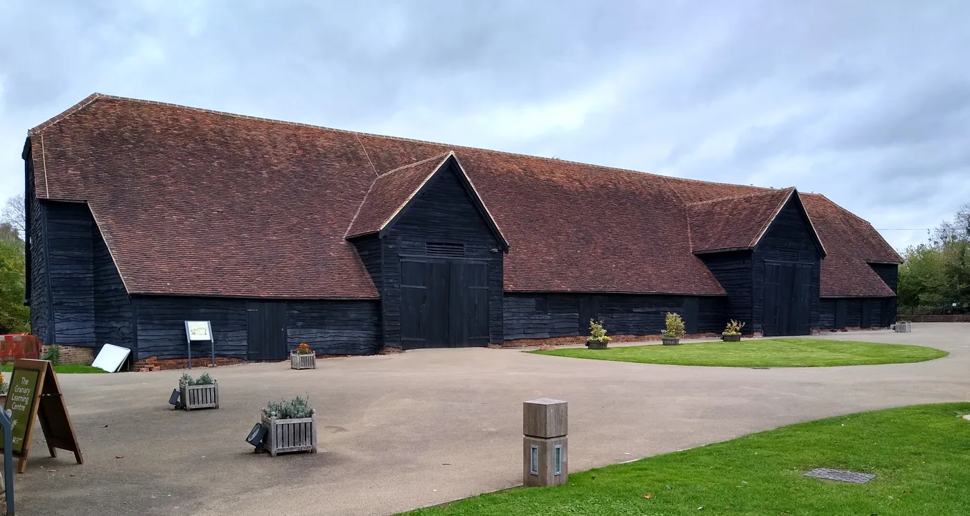 The Great Barn at Headstone Manor, where the December artisan market is held indoors and out
